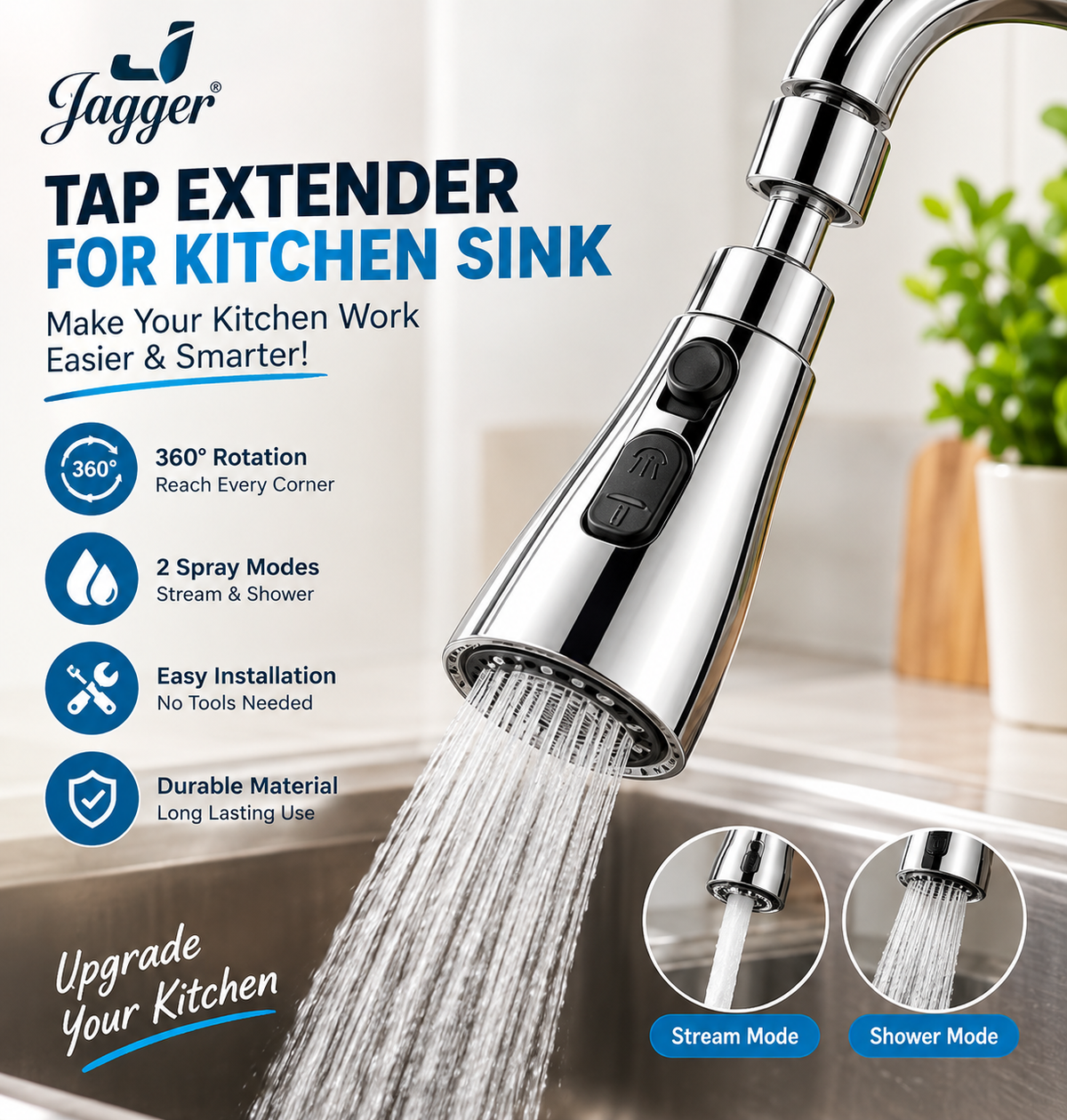 3 Modes Kitchen Faucet Spray Head Water Saving 360 Swivel Ball Nozzle Tap