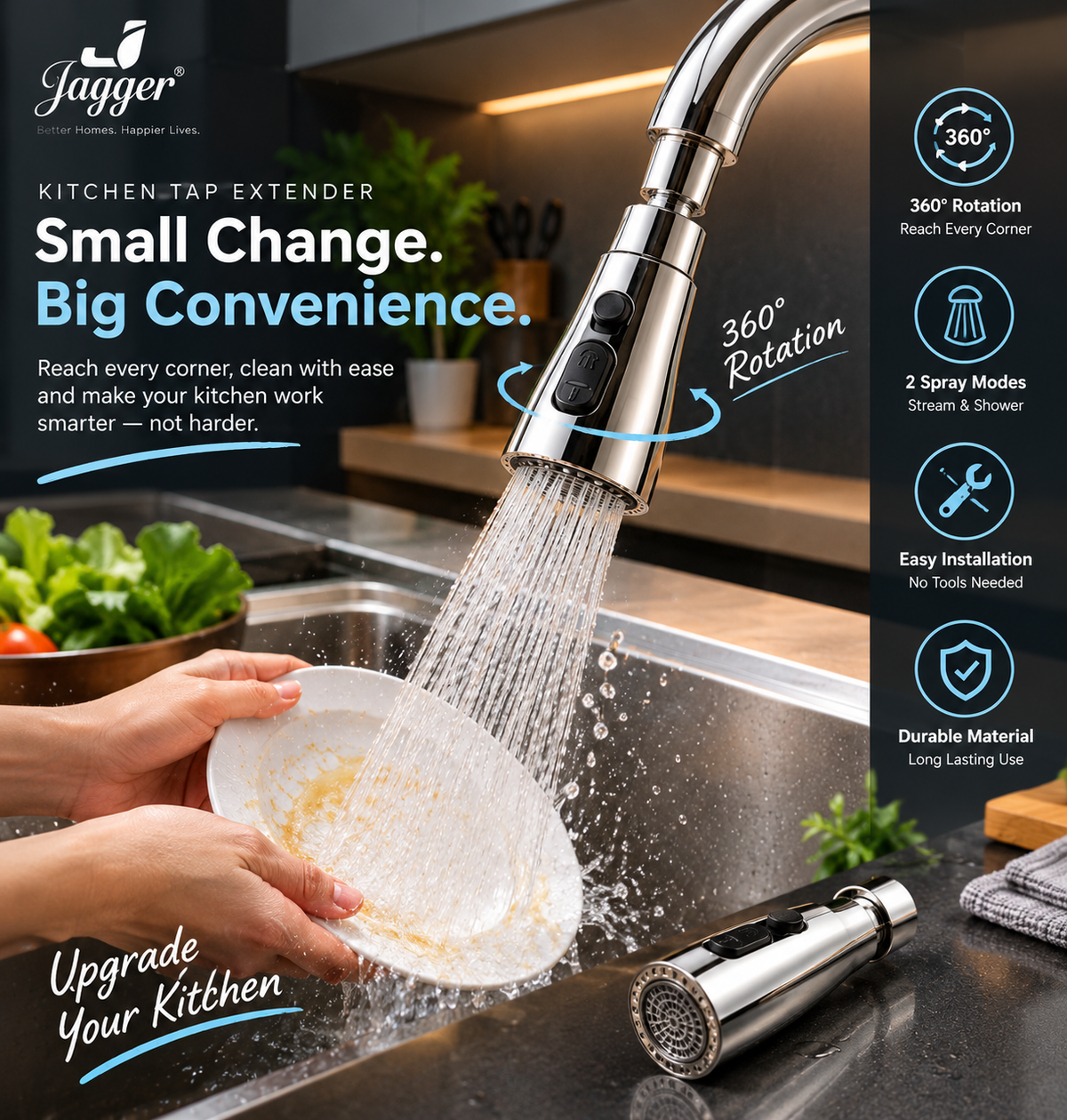 3 Modes Kitchen Faucet Spray Head Water Saving 360 Swivel Ball Nozzle Tap